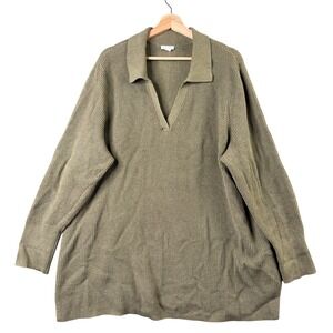 J. Jill Womens Size 2X Olive Green Waffle Knit Split Neck Collared Sweater